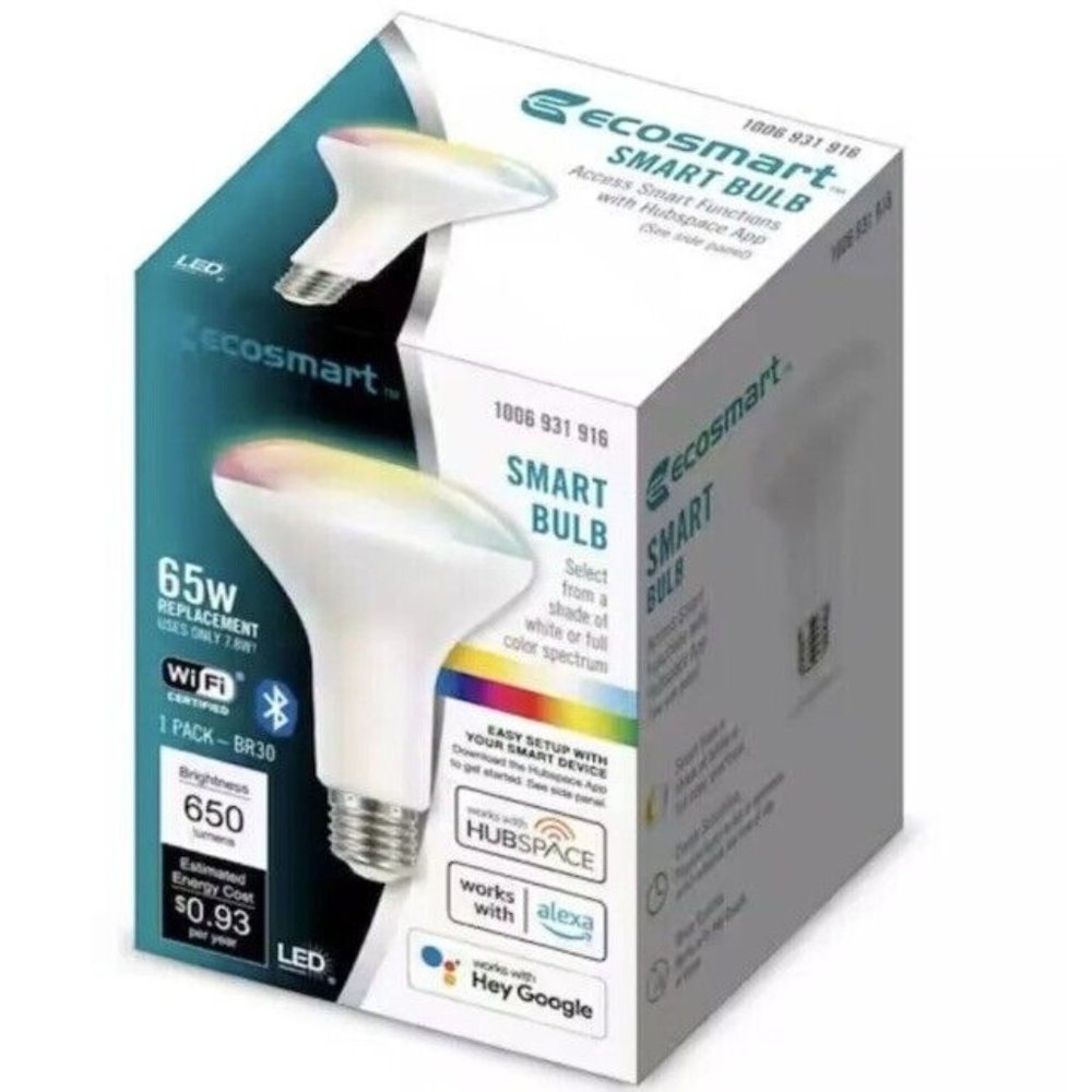EcoSmart BR30 65W LED Wi-Fi Smart Bulb (2-Pack) Selectable White or Full Color